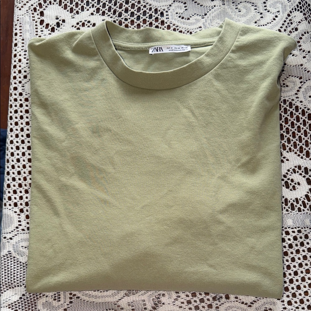 Zara Sage Green Crew Neck Tee